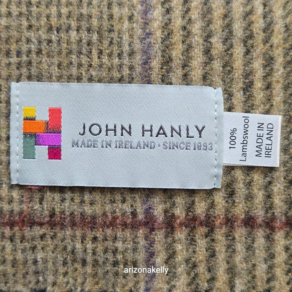NWT John Hanly Lambswool Tan Plaid Scarf